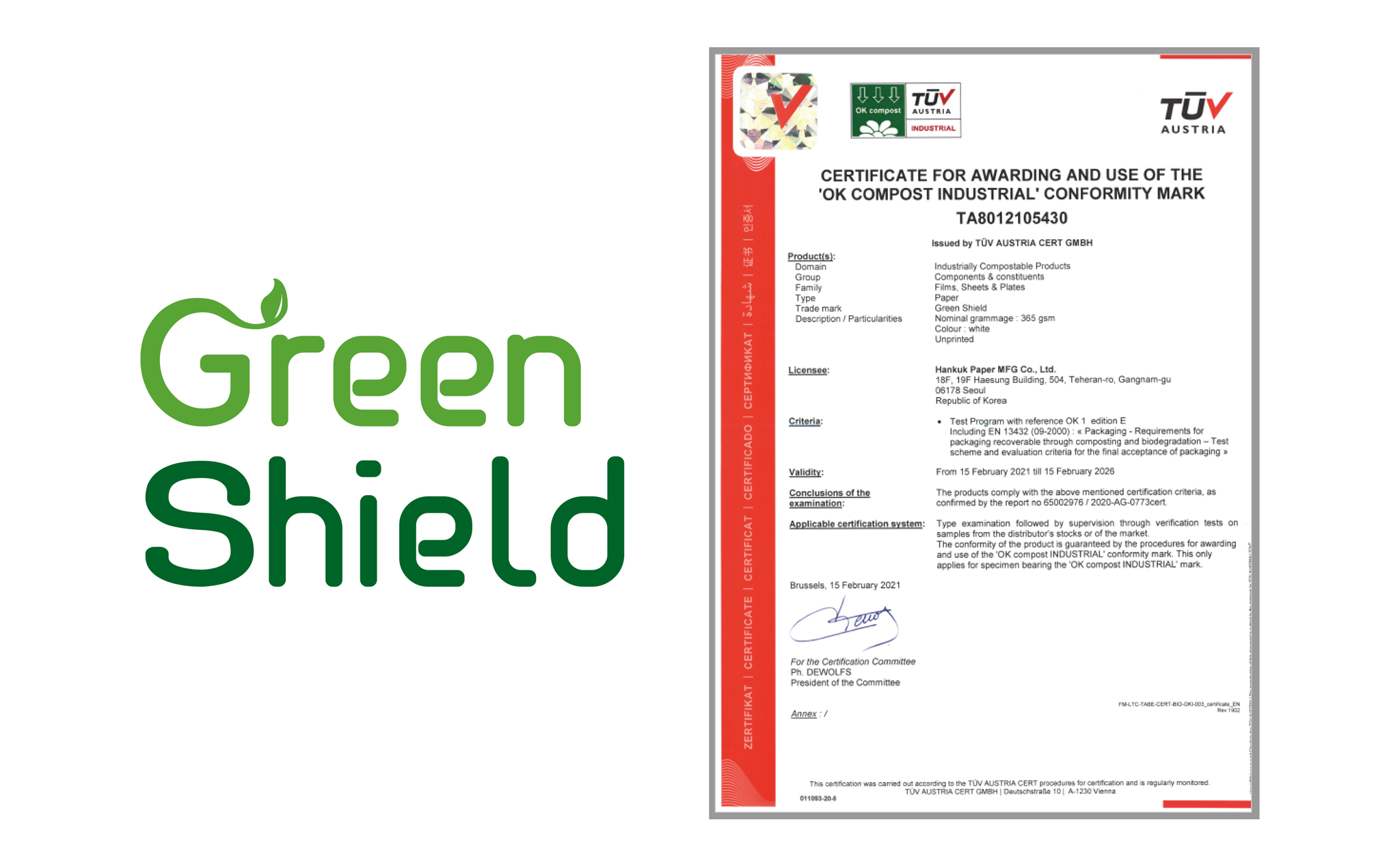 한국제지 Green Shield, 해외 생분해성 인증 획득하며 친환경성 인정받아